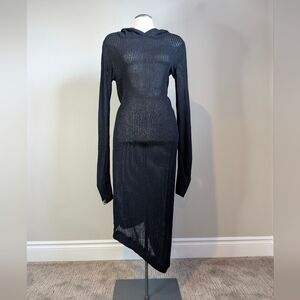 Killstar Black Sheer Striped Hooded Sweater Dress Asymmetrical Witchy Large
